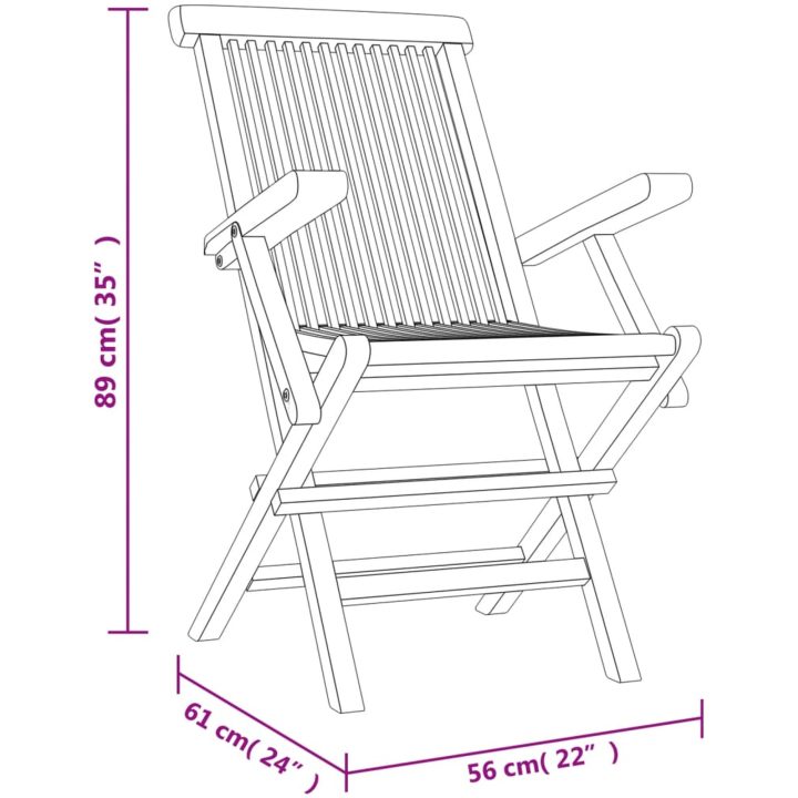 Hopfällbara trädgårdsstolar 4 st grå 56x61x89 cm massiv teak vidaXL – bild 5