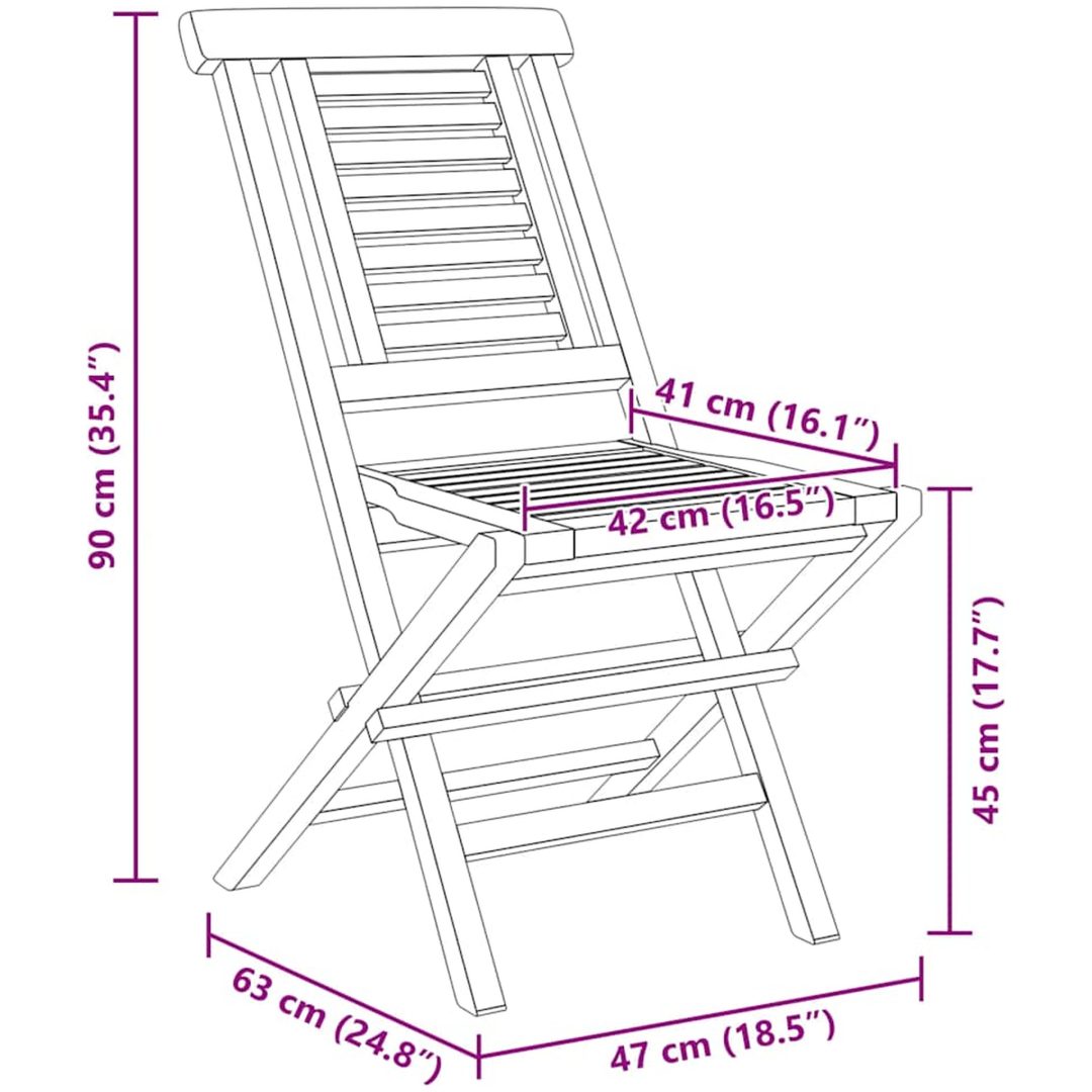 Hopfällbara trädgårdsstolar 6 st 47x63x90 cm massiv teak vidaXL – bild 5