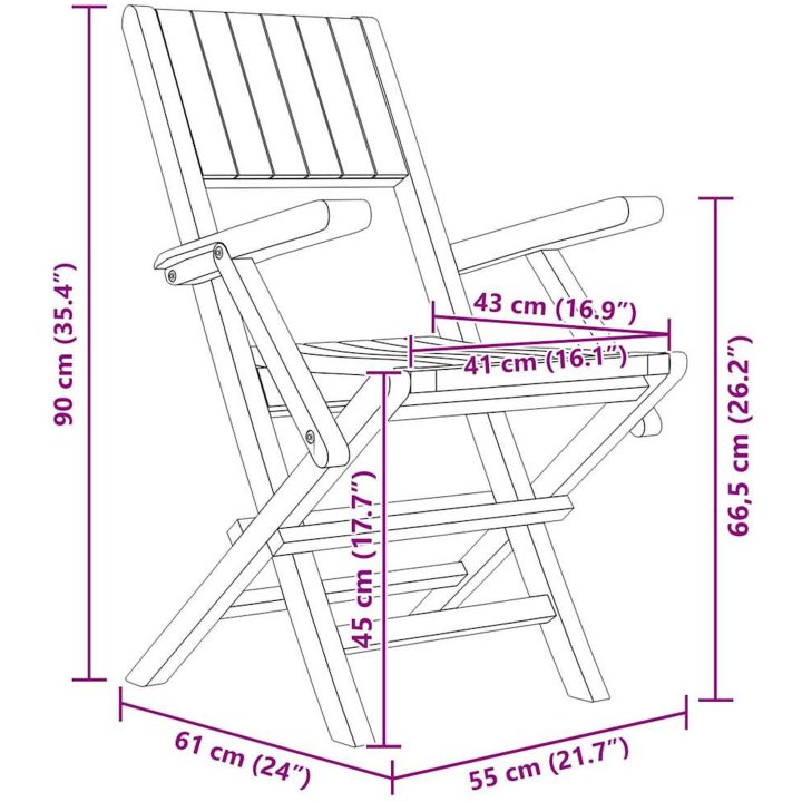 Hopfällbara trädgårdsstolar 6 st 55x61x90 cm massiv teak vidaXL – bild 5