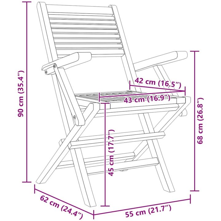 Hopfällbara trädgårdsstolar 6 st 55x62x90 cm massiv teak vidaXL – bild 5