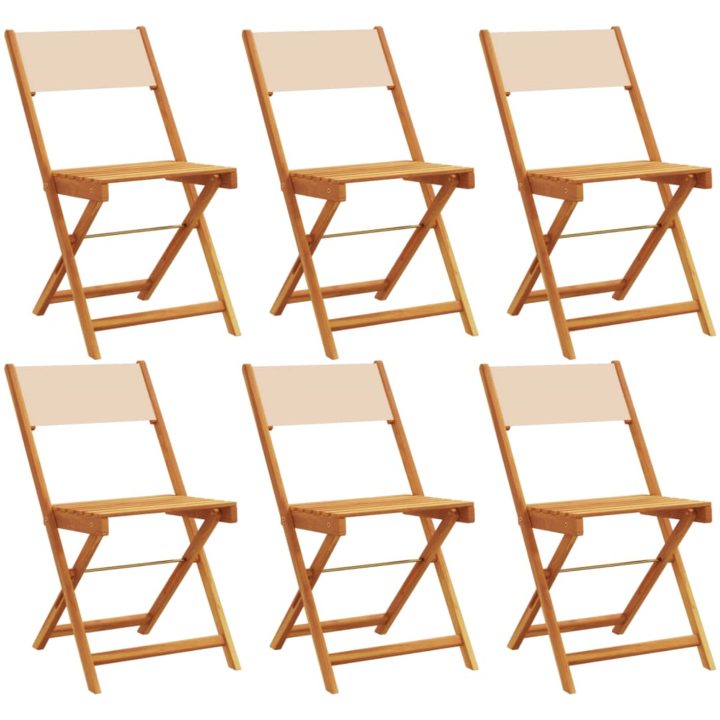Hopfällbara trädgårdsstolar 6 st beige tyg och massivt trä vidaXL – bild 2