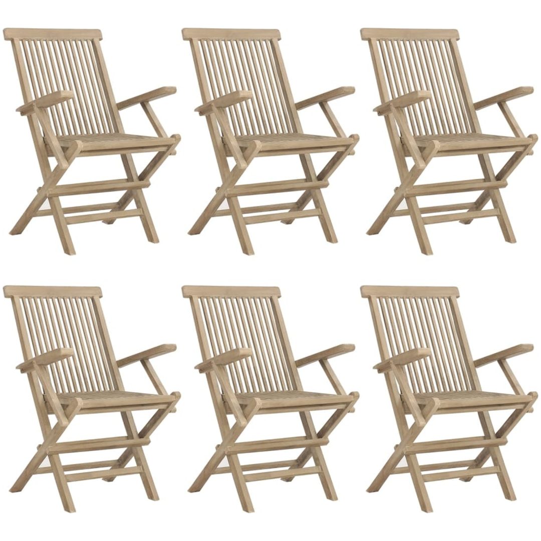 Hopfällbara trädgårdsstolar 6 st grå 56x61x89 cm massiv teak vidaXL – bild 2
