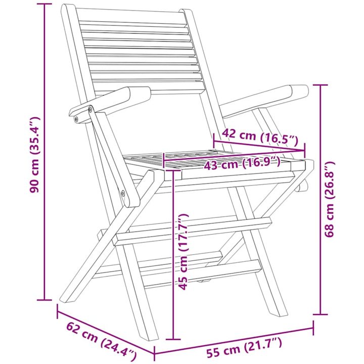 Hopfällbara trädgårdsstolar 8 st 55x62x90 cm massiv teak vidaXL – bild 5