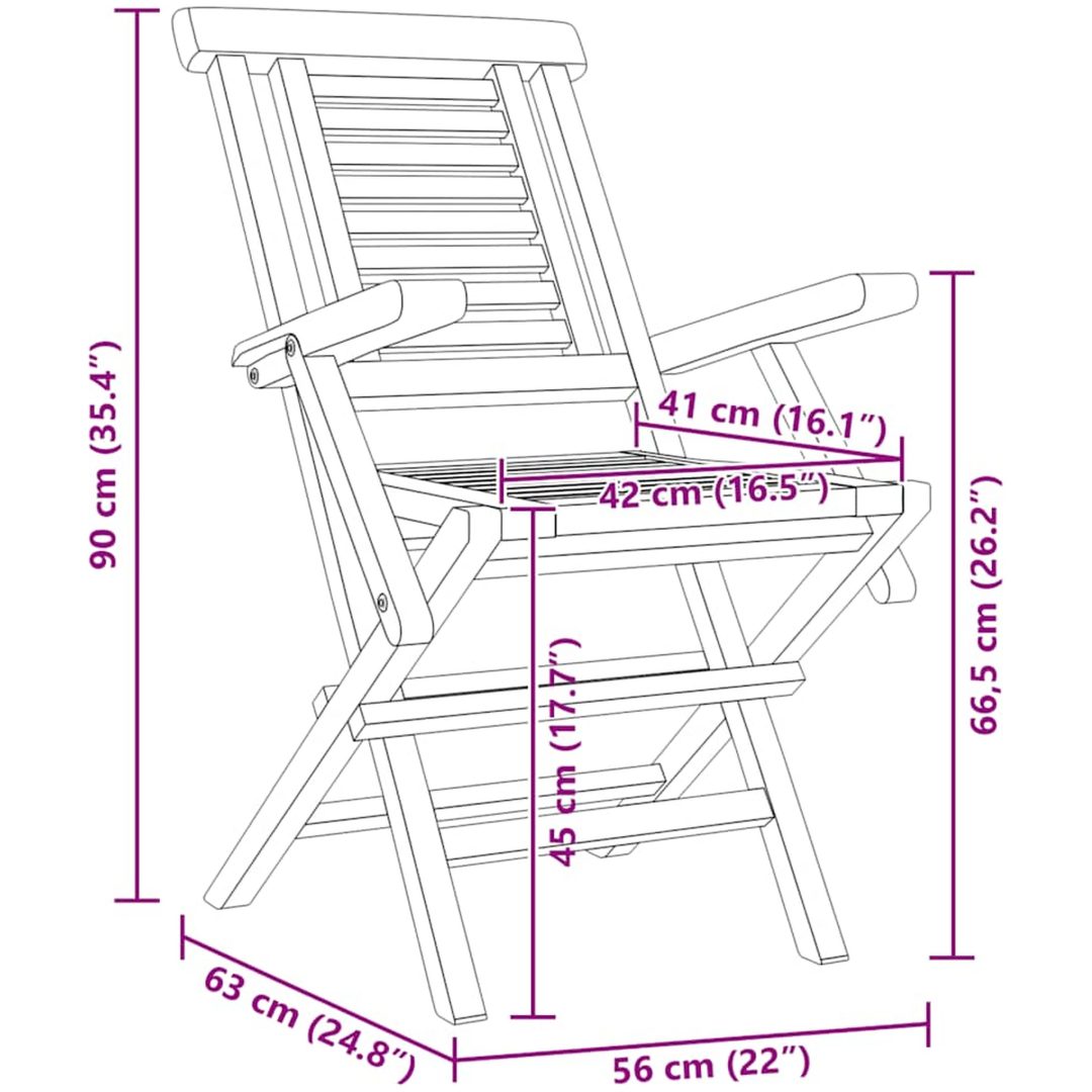 Hopfällbara trädgårdsstolar 8 st 56x63x90 cm massiv teak vidaXL – bild 5