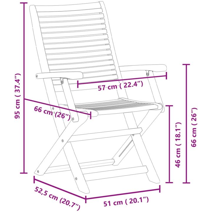 Hopfällbara trädgårdsstolar 8 st 57x66x95 cm massiv akaciaträ vidaXL – bild 9