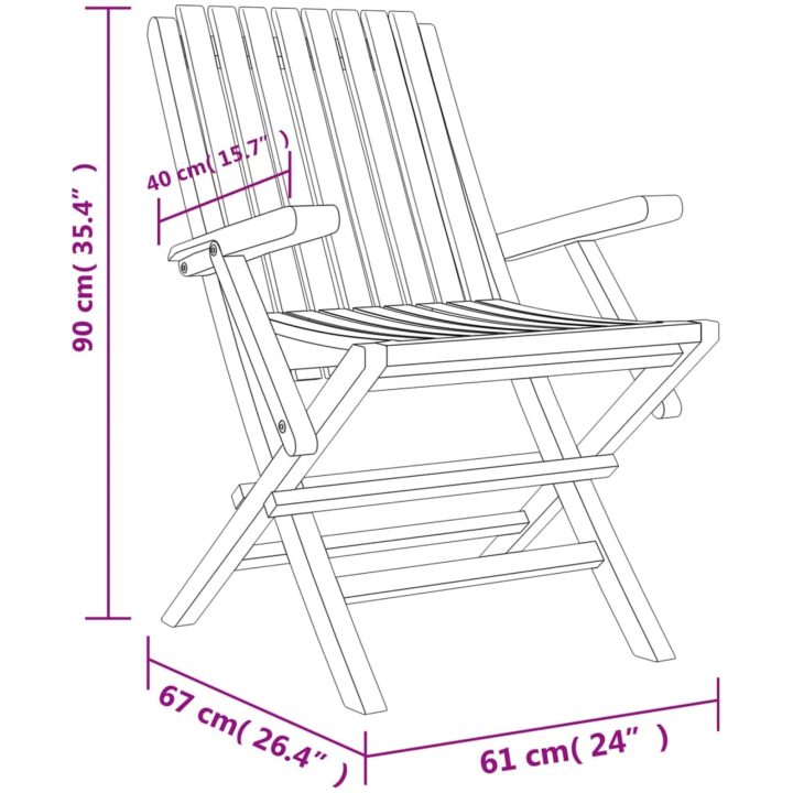 Hopfällbara trädgårdsstolar 8 st 61x67x90 cm massiv teak vidaXL – bild 5