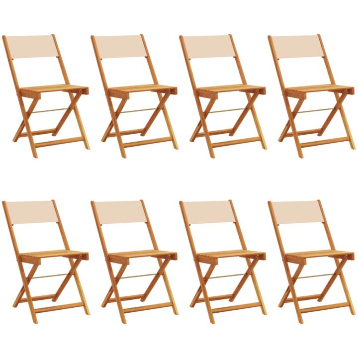 Hopfällbara trädgårdsstolar 8 st beige tyg och massivt trä vidaXL – bild 2