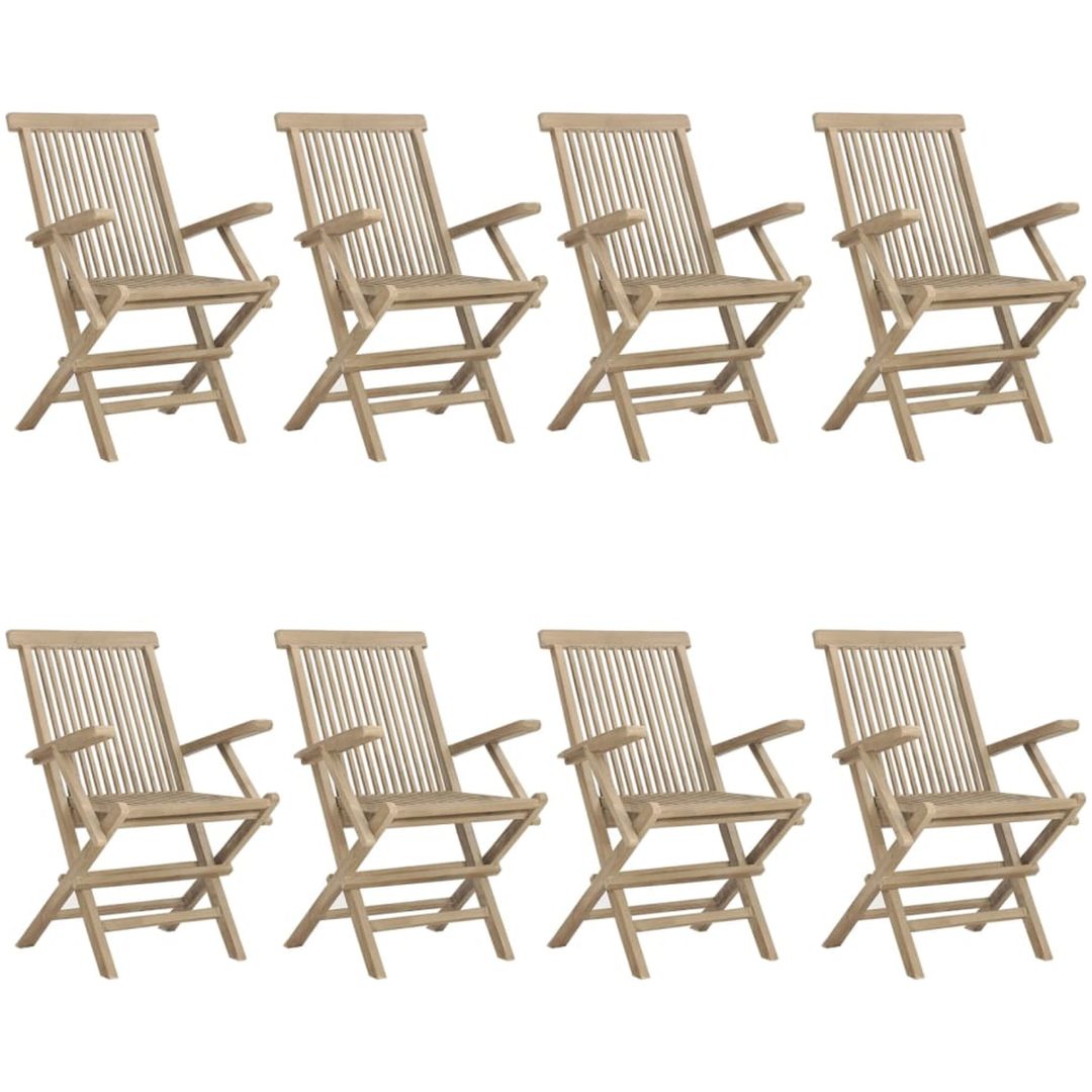 Hopfällbara trädgårdsstolar 8 st grå 56x61x89 cm massiv teak vidaXL – bild 2