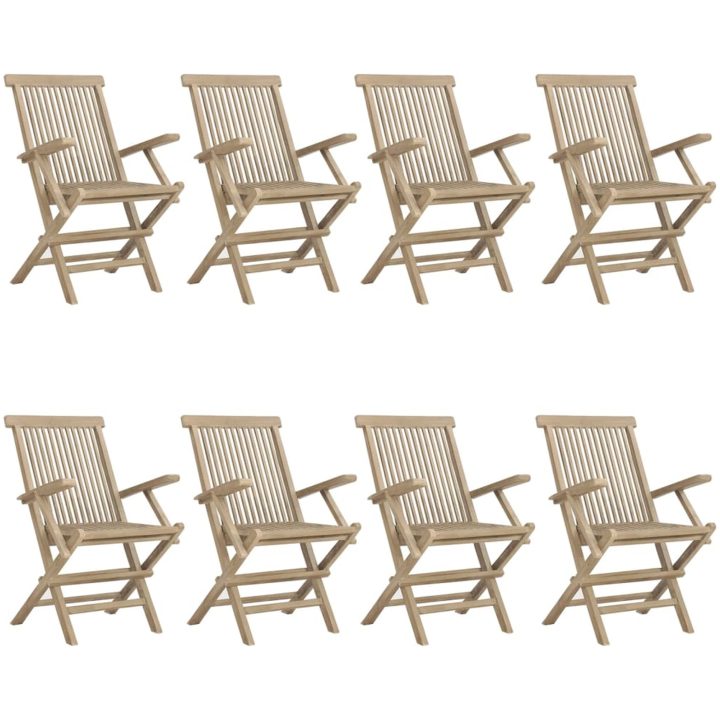 Hopfällbara trädgårdsstolar 8 st grå 56x61x89 cm massiv teak vidaXL – bild 2