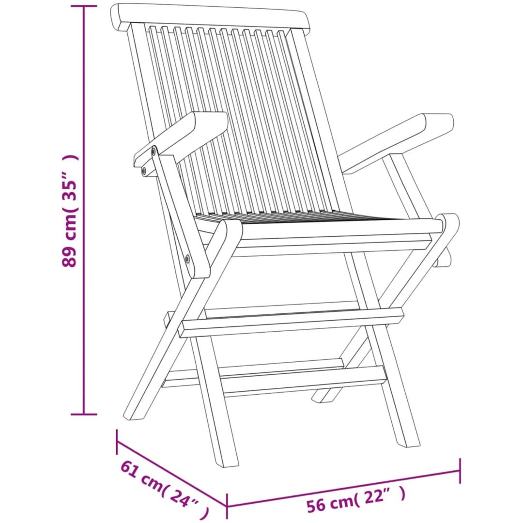 Hopfällbara trädgårdsstolar 8 st grå 56x61x89 cm massiv teak vidaXL – bild 5