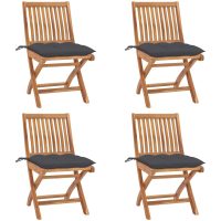 Hopfällbara trädgårdsstolar med dynor 4 st massiv teak vidaXL