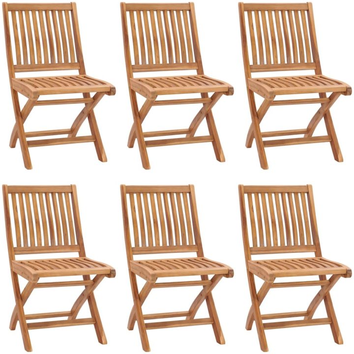 Hopfällbara trädgårdsstolar med dynor 6 st massiv teak vidaXL – bild 2