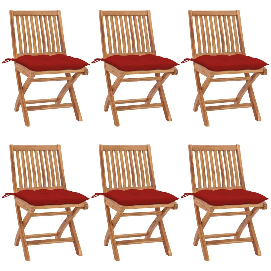 Hopfällbara trädgårdsstolar med dynor 6 st massiv teak vidaXL