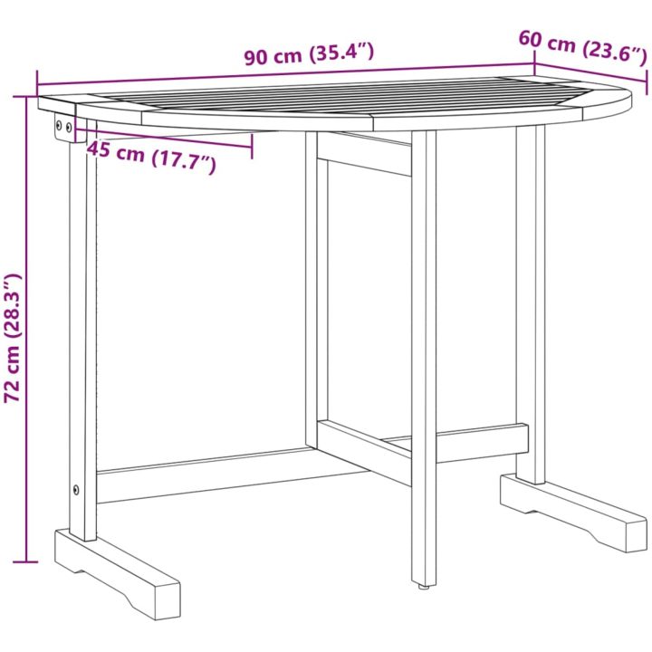 Hopfällbart balkongbord 90x60x72 cm massivt akaciaträ vidaXL – bild 10