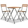 Hopfällbart caféset 3 delar massiv teak och stål vidaXL – miniatyr 2