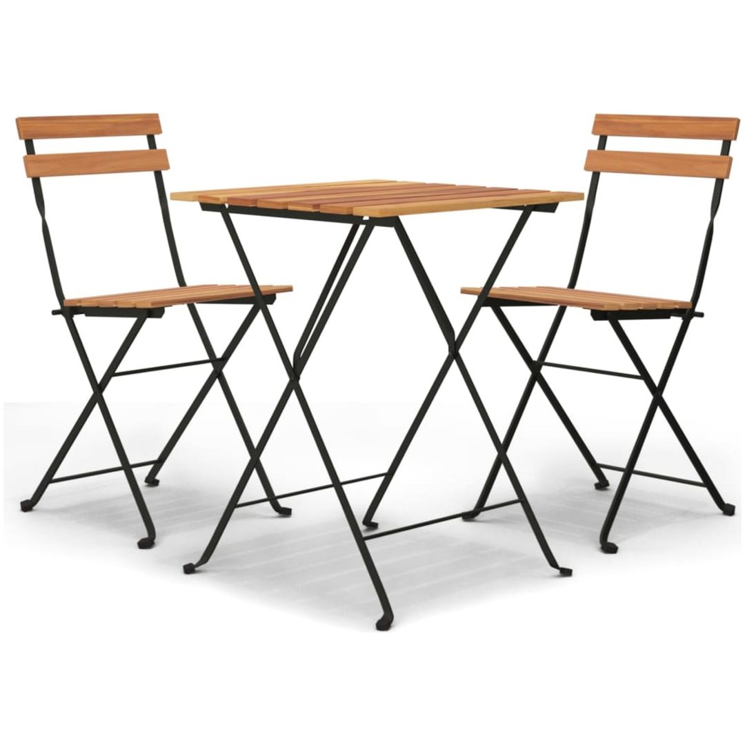 Hopfällbart caféset 3 delar massiv teak och stål vidaXL – bild 2