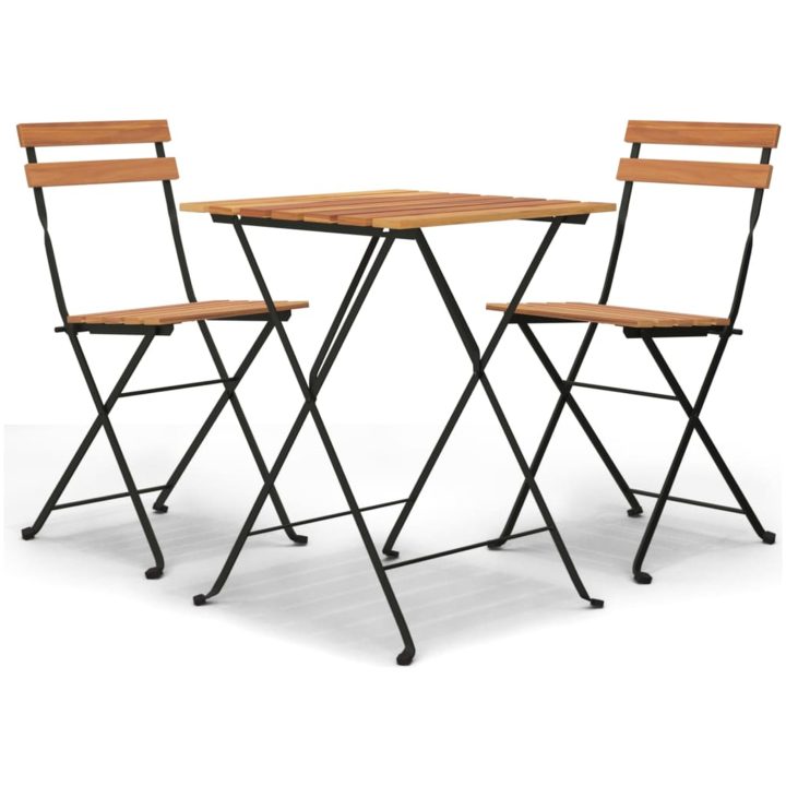 Hopfällbart caféset 3 delar massiv teak och stål vidaXL – bild 2
