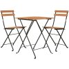 Hopfällbart caféset 3 delar massiv teak och stål vidaXL – miniatyr 3