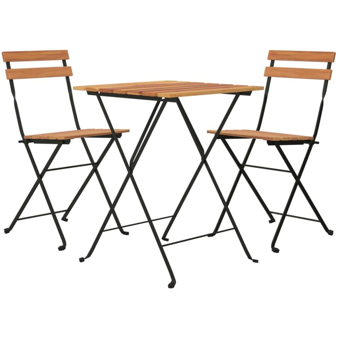 Hopfällbart caféset 3 delar massiv teak och stål vidaXL – bild 3