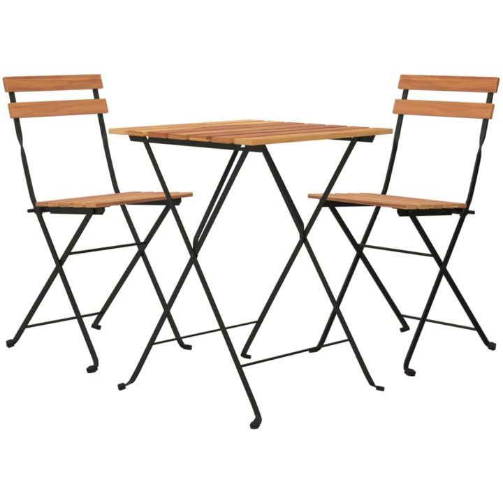 Hopfällbart caféset 3 delar massiv teak och stål vidaXL – bild 3