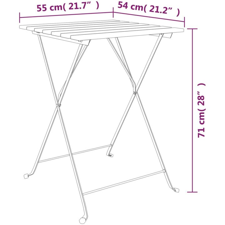 Hopfällbart caféset 3 delar massiv teak och stål vidaXL – bild 10