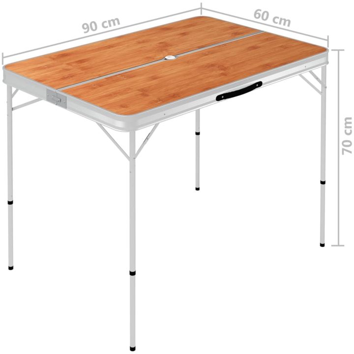 Hopfällbart campingbord med 2 bänkar aluminium brun vidaXL – bild 7
