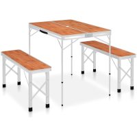 Hopfällbart campingbord med 2 bänkar aluminium brun vidaXL