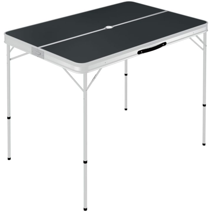 Hopfällbart campingbord med 2 bänkar aluminium grå vidaXL – bild 2