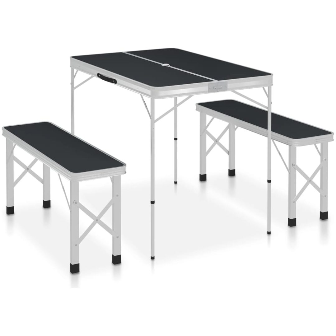 Hopfällbart campingbord med 2 bänkar aluminium grå vidaXL