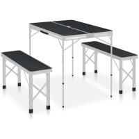 Hopfällbart campingbord med 2 bänkar aluminium grå vidaXL