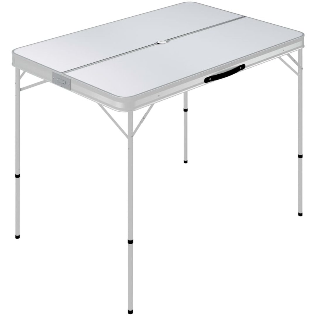 Hopfällbart campingbord med 2 bänkar aluminium vit vidaXL – bild 2