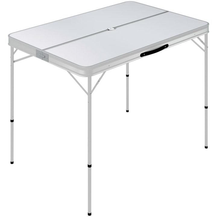 Hopfällbart campingbord med 2 bänkar aluminium vit vidaXL – bild 2