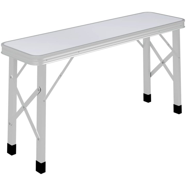 Hopfällbart campingbord med 2 bänkar aluminium vit vidaXL – bild 3