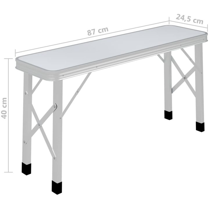 Hopfällbart campingbord med 2 bänkar aluminium vit vidaXL – bild 8