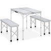 Hopfällbart campingbord med 2 bänkar aluminium vit vidaXL – miniatyr 1
