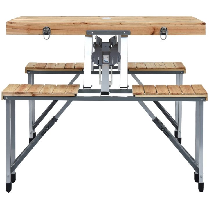 Hopfällbart campingbord med 4 sitsar stål aluminium vidaXL – bild 4