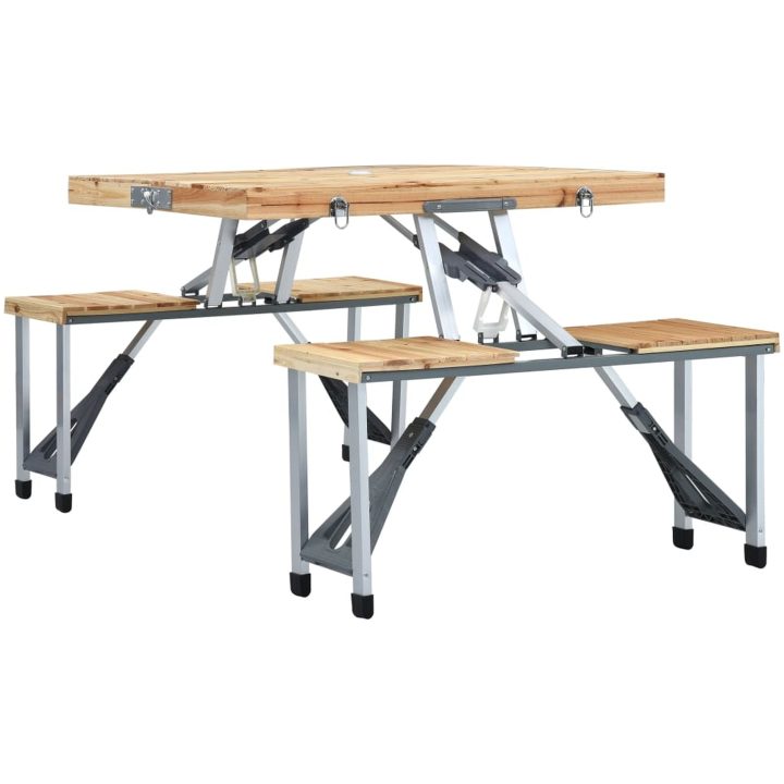 Hopfällbart campingbord med 4 sitsar stål aluminium vidaXL – bild 5