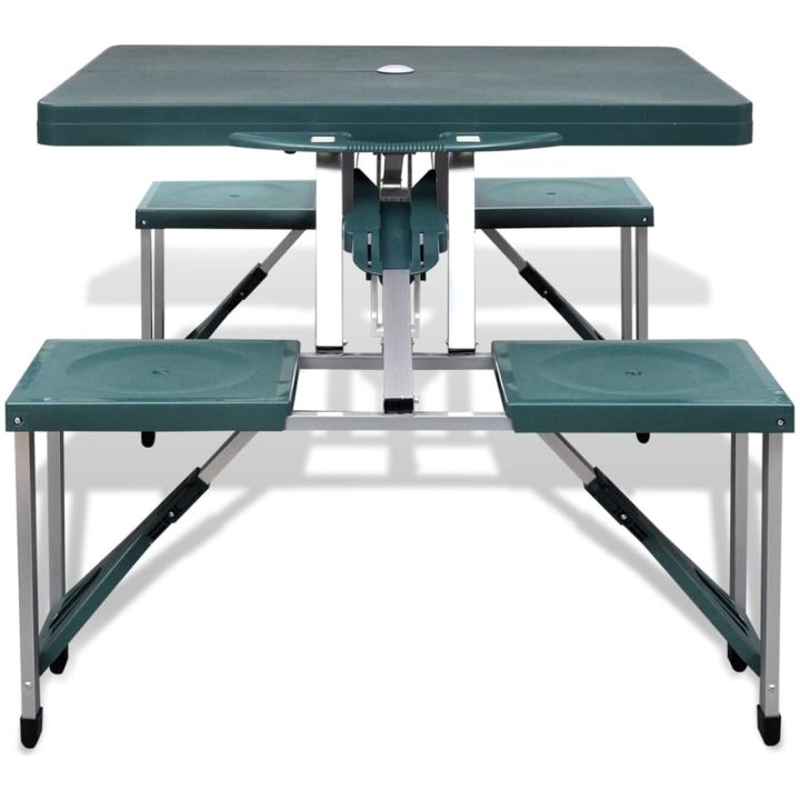 Hopfällbart campingbord med 4 stolar i aluminium ljusgrönt vidaXL – bild 2