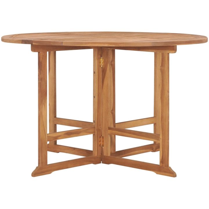 Hopfällbart matbord för trädgården ⌀110x75 cm massiv teak vidaXL – bild 2
