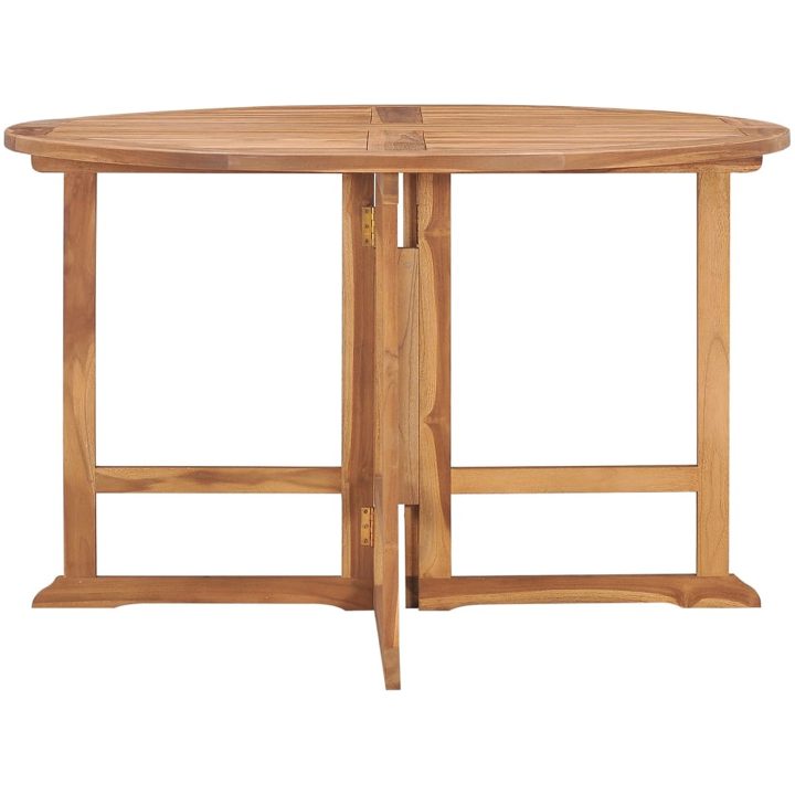 Hopfällbart matbord för trädgården ⌀110x75 cm massiv teak vidaXL – bild 3