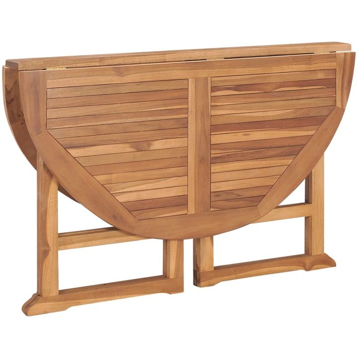 Hopfällbart matbord för trädgården ⌀110x75 cm massiv teak vidaXL – bild 6