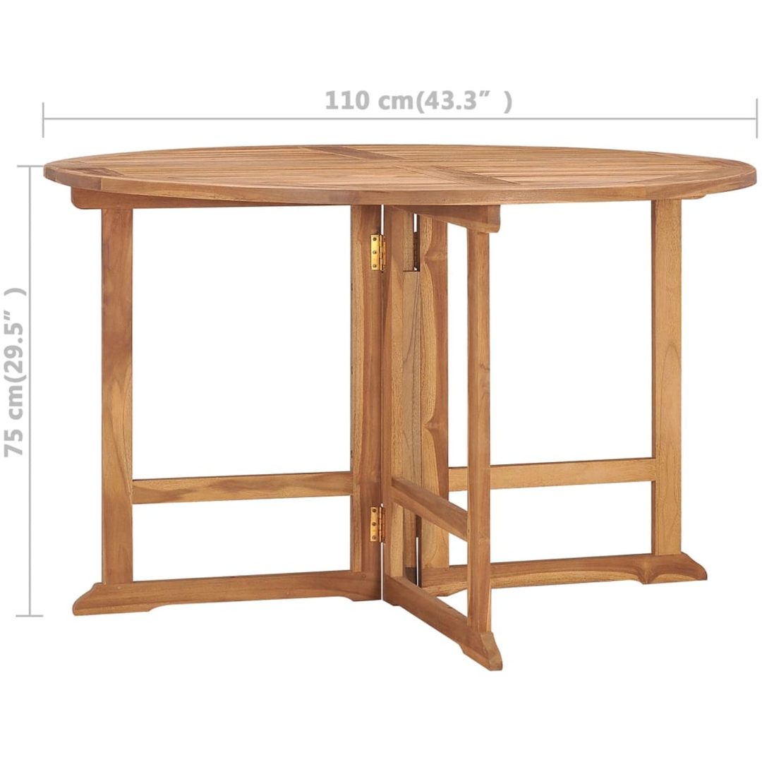 Hopfällbart matbord för trädgården ⌀110x75 cm massiv teak vidaXL – bild 7
