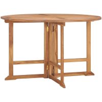 Hopfällbart matbord för trädgården ⌀110x75 cm massiv teak vidaXL