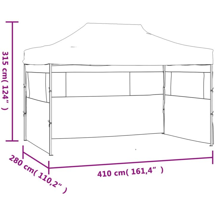 Hopfällbart partytält med 3 sidoväggar 3x4 m stål antracit vidaXL – bild 10