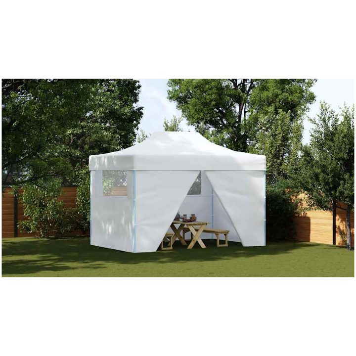 Hopfällbart partytält med 4 sidoväggar 3x4 m stål vit vidaXL – bild 3