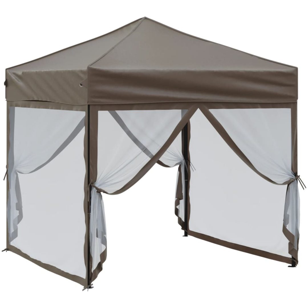 Hopfällbart partytält med sidoväggar taupe vidaXL 2 x 2 m – bild 3