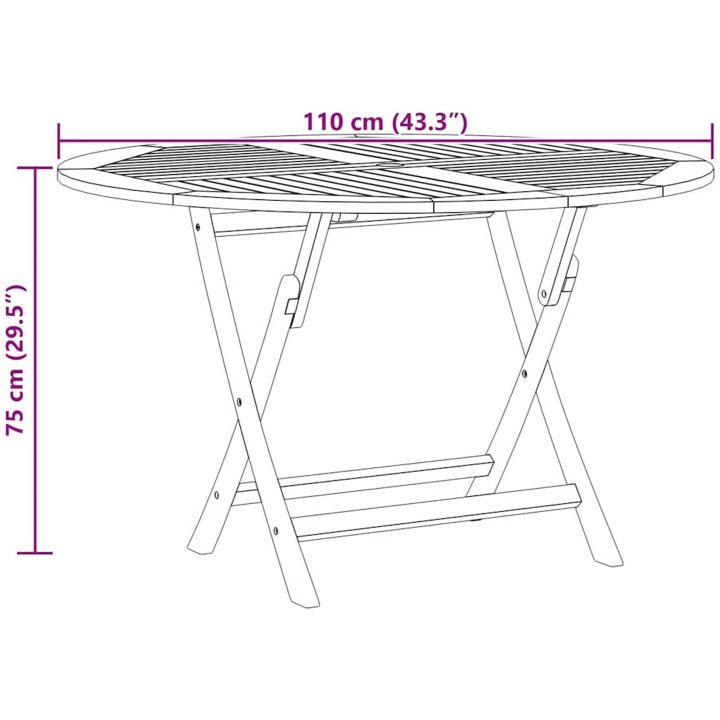 Hopfällbart trädgårdsbord ⌀110x75 cm massiv teak vidaXL – bild 8