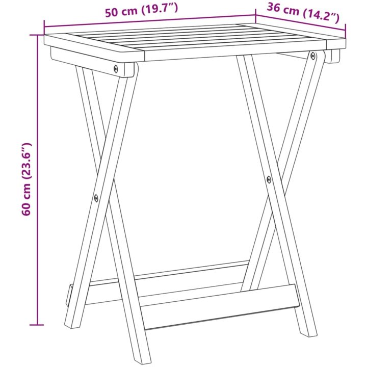 Hopfällbart trädgårdsbord 50x36x60 cm massivt akaciaträ vidaXL – bild 10