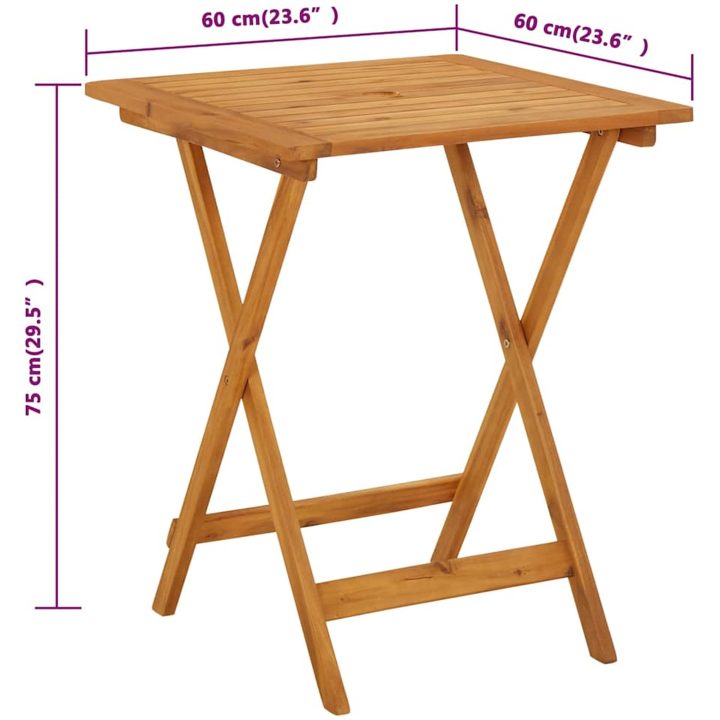 Hopfällbart trädgårdsbord 60x60x75 cm massivt akaciaträ vidaXL – bild 10