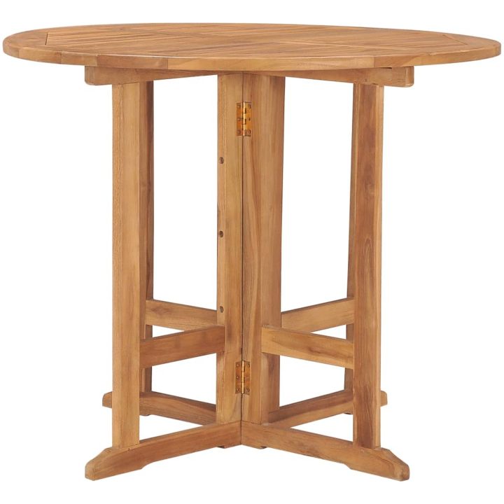 Hopfällbart trädgårdsbord ⌀90x75 cm massiv teak vidaXL – bild 3